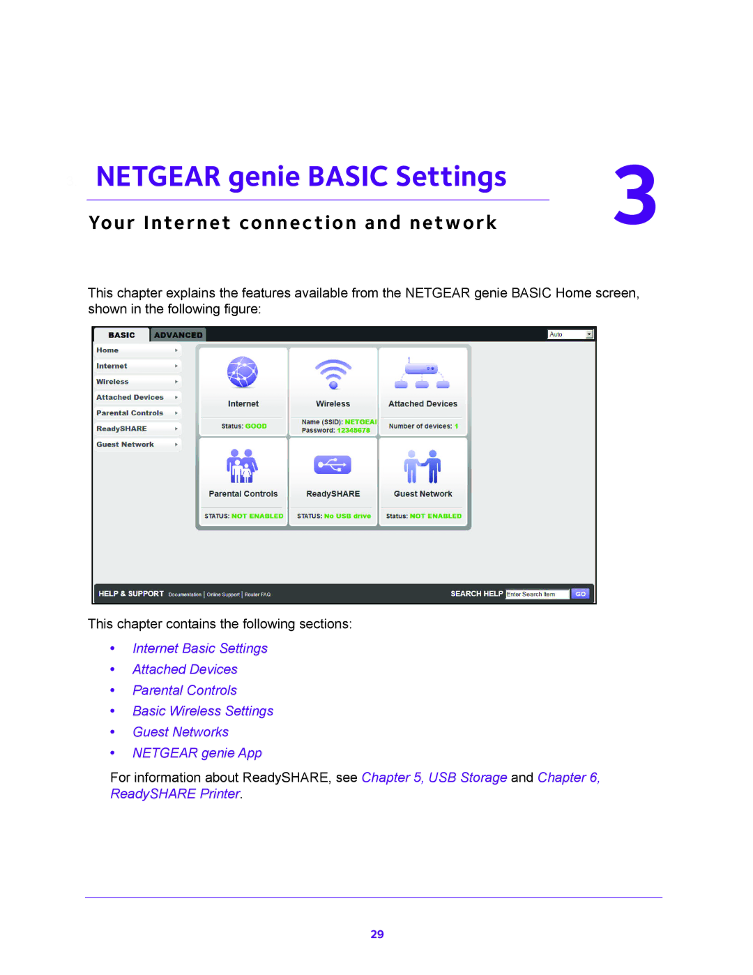 NETGEAR 202-11171-04 user manual Netgear genie Basic Settings, Your Internet connection and network 