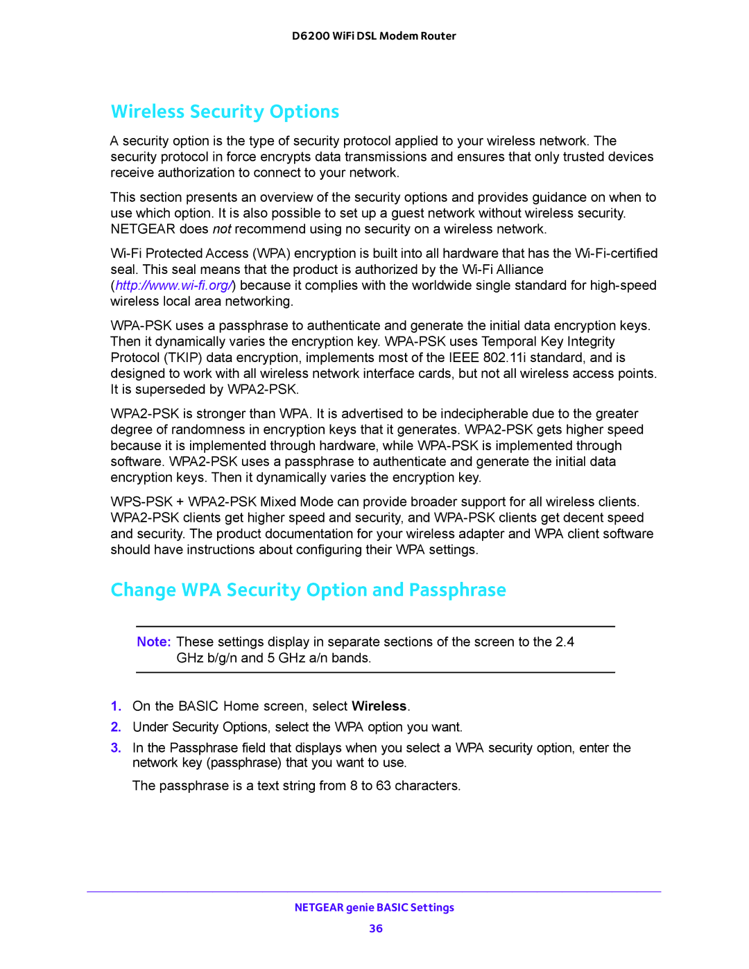 NETGEAR 202-11171-04 user manual Wireless Security Options, Change WPA Security Option and Passphrase 