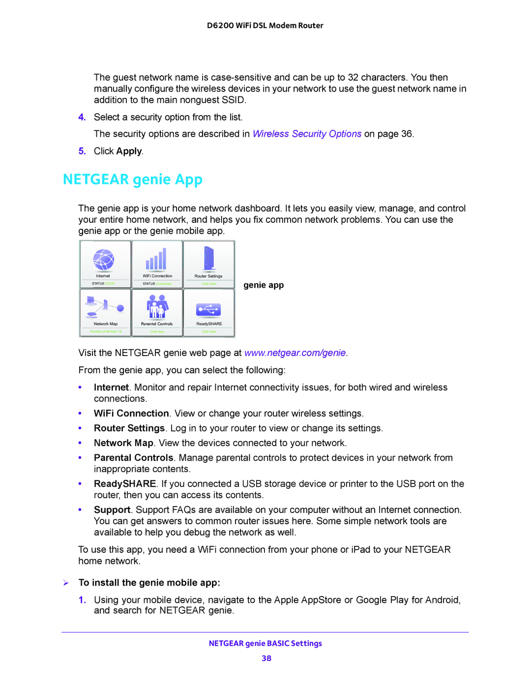 NETGEAR 202-11171-04 user manual Netgear genie App,  To install the genie mobile app 