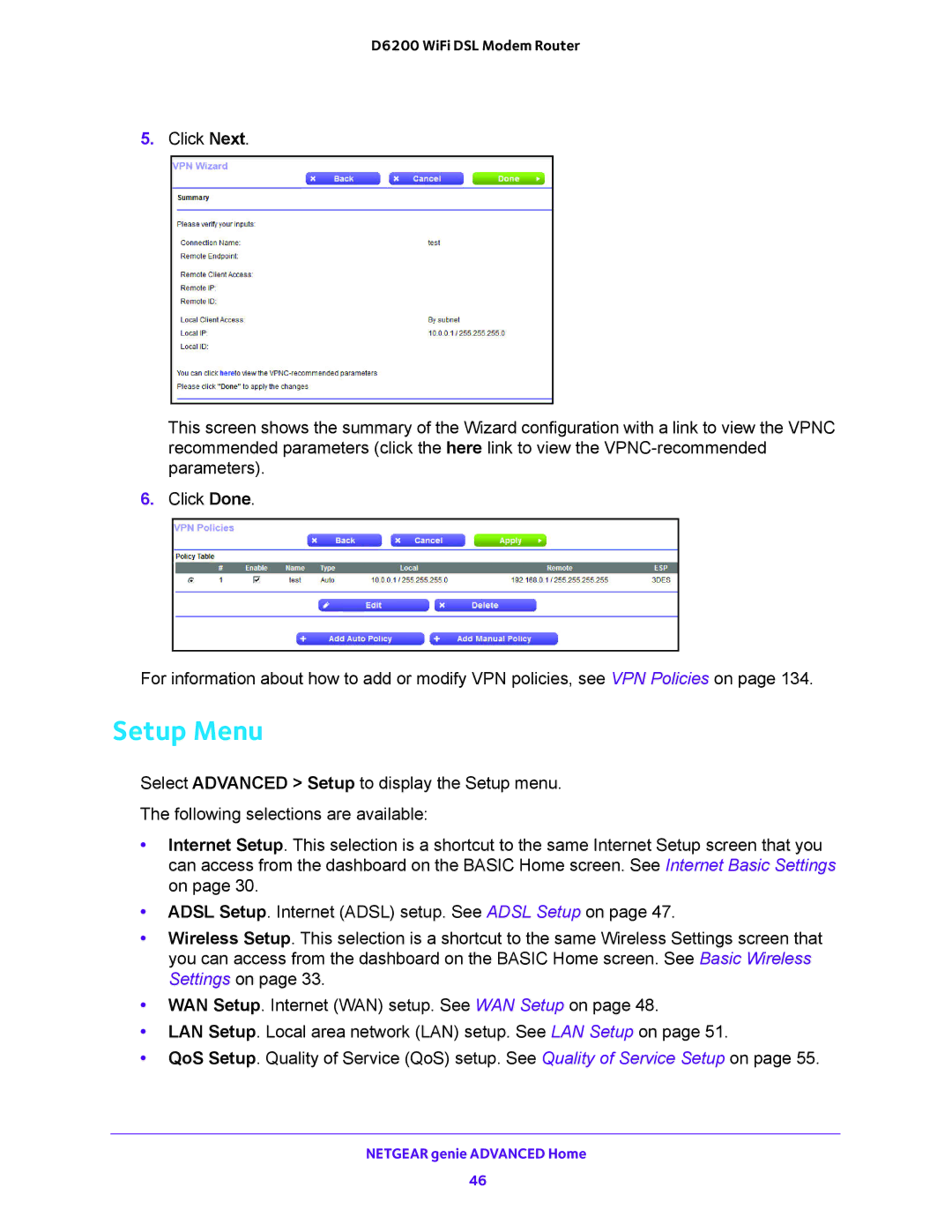 NETGEAR 202-11171-04 user manual Setup Menu 