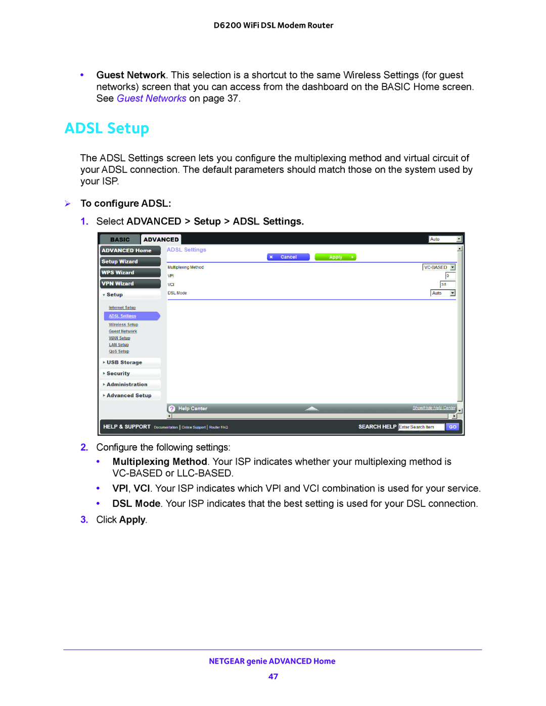 NETGEAR 202-11171-04 user manual Adsl Setup,  To configure Adsl Select Advanced Setup Adsl Settings 