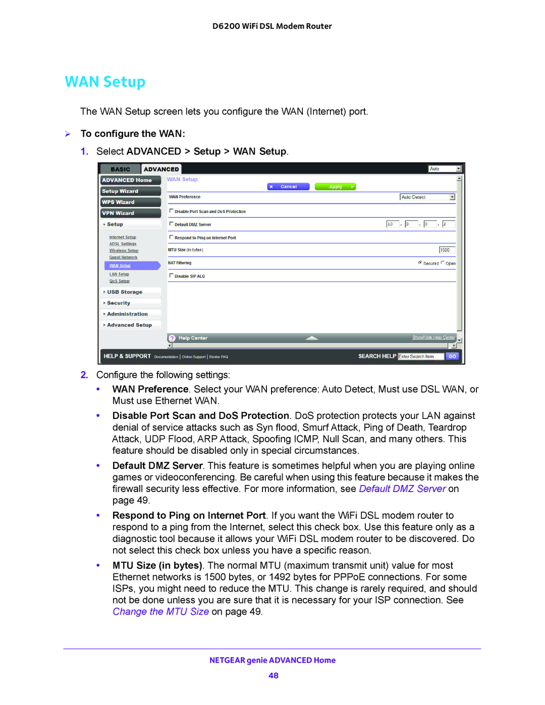 NETGEAR 202-11171-04 user manual  To configure the WAN Select Advanced Setup WAN Setup 