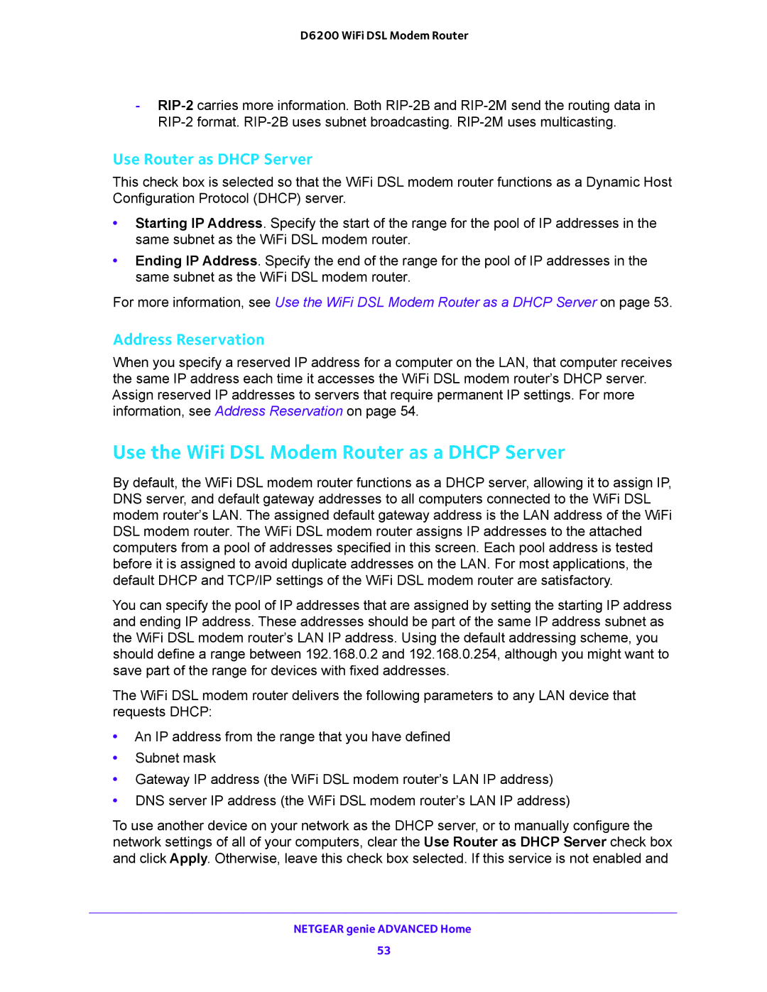 NETGEAR 202-11171-04 user manual Use the WiFi DSL Modem Router as a Dhcp Server, Use Router as Dhcp Server 