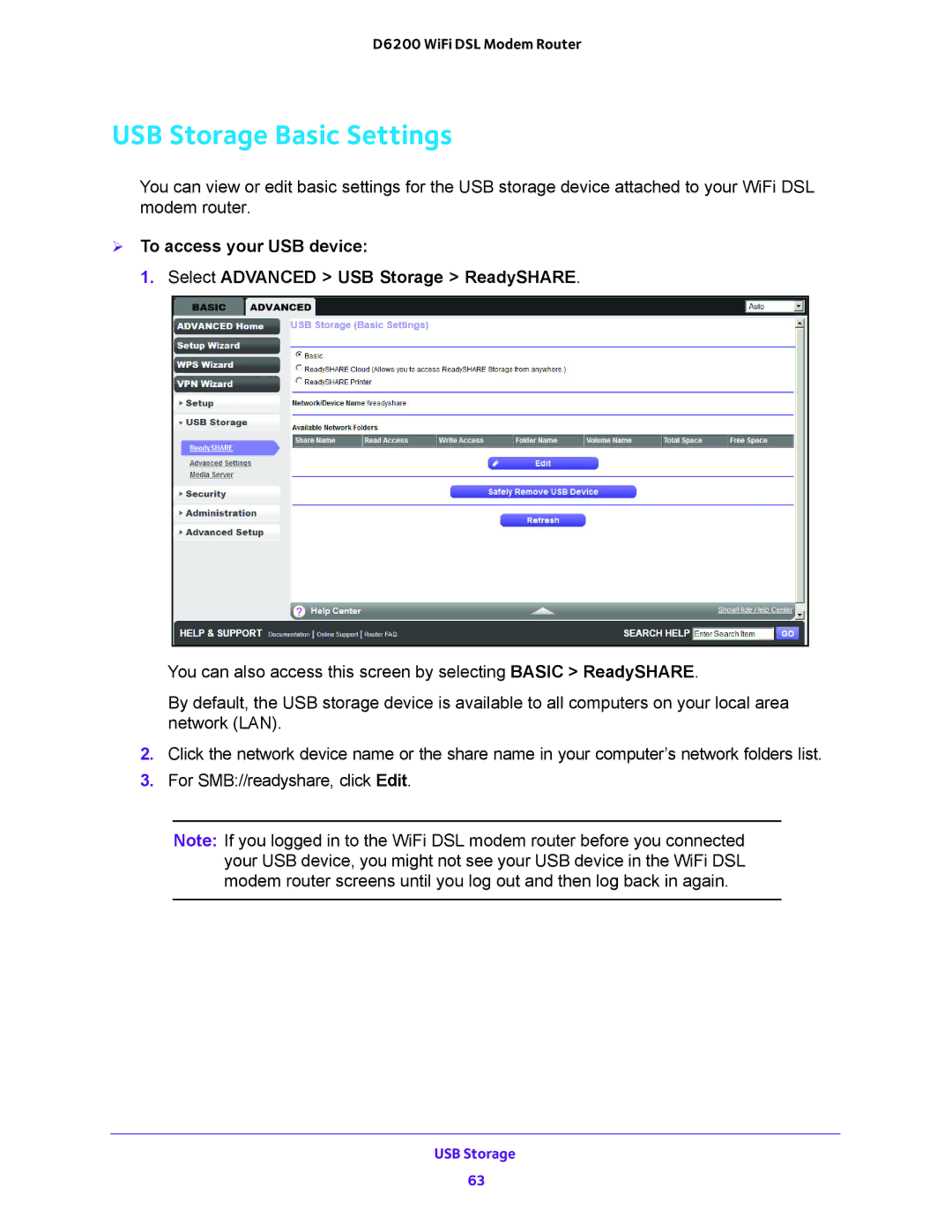 NETGEAR 202-11171-04 user manual USB Storage Basic Settings 