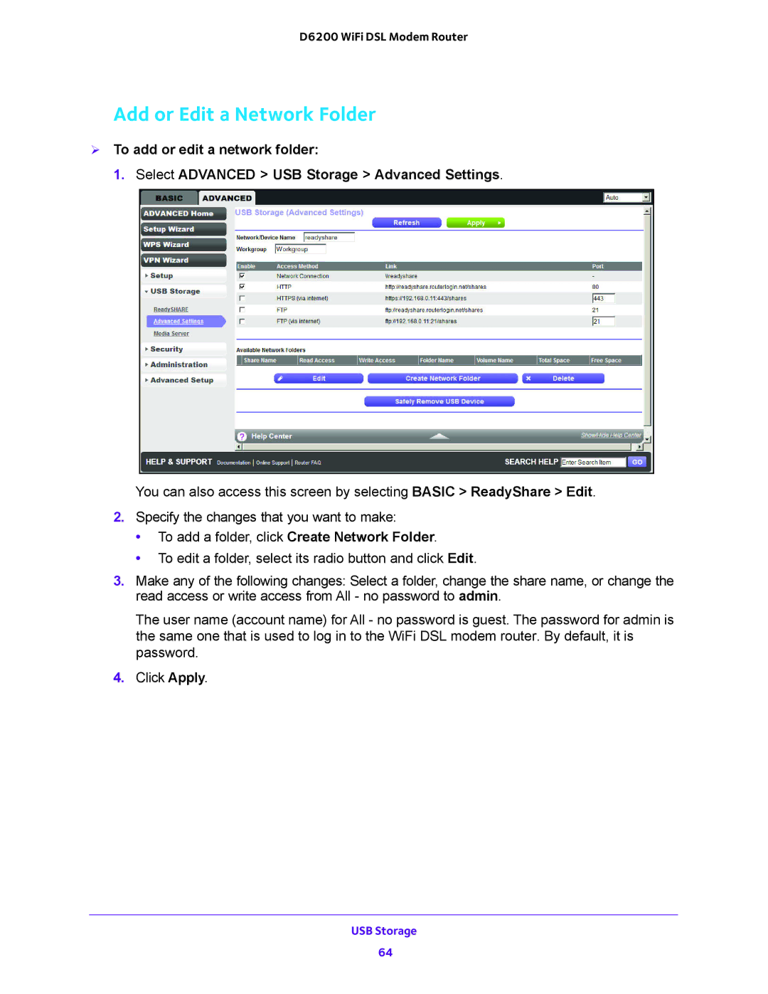 NETGEAR 202-11171-04 user manual Add or Edit a Network Folder 