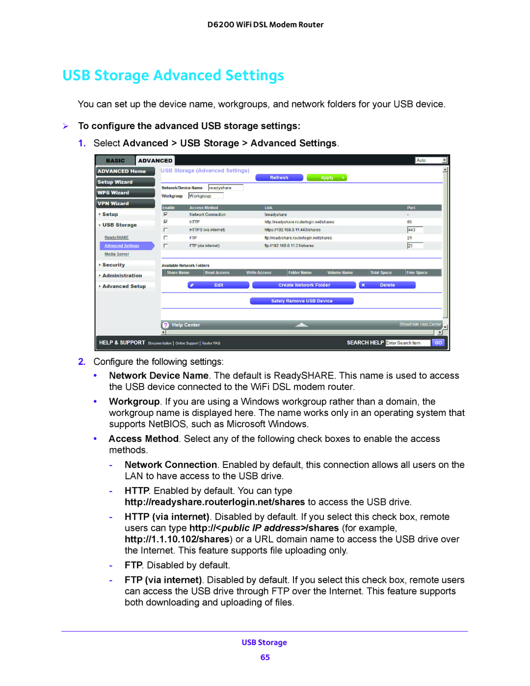 NETGEAR 202-11171-04 user manual USB Storage Advanced Settings 