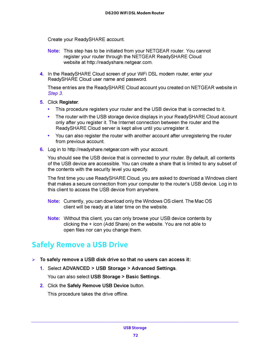 NETGEAR 202-11171-04 user manual Safely Remove a USB Drive, Click Register 