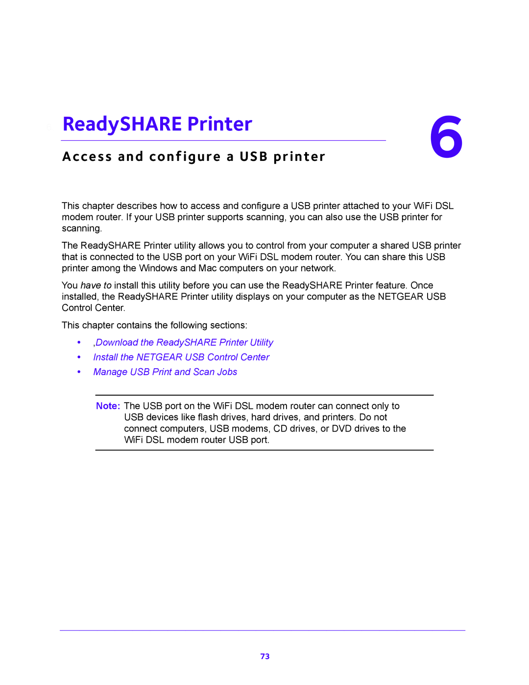 NETGEAR 202-11171-04 user manual ReadySHARE Printer, Access and configure a USB printer 