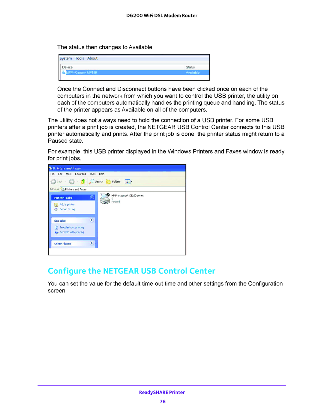 NETGEAR 202-11171-04 user manual Configure the Netgear USB Control Center 