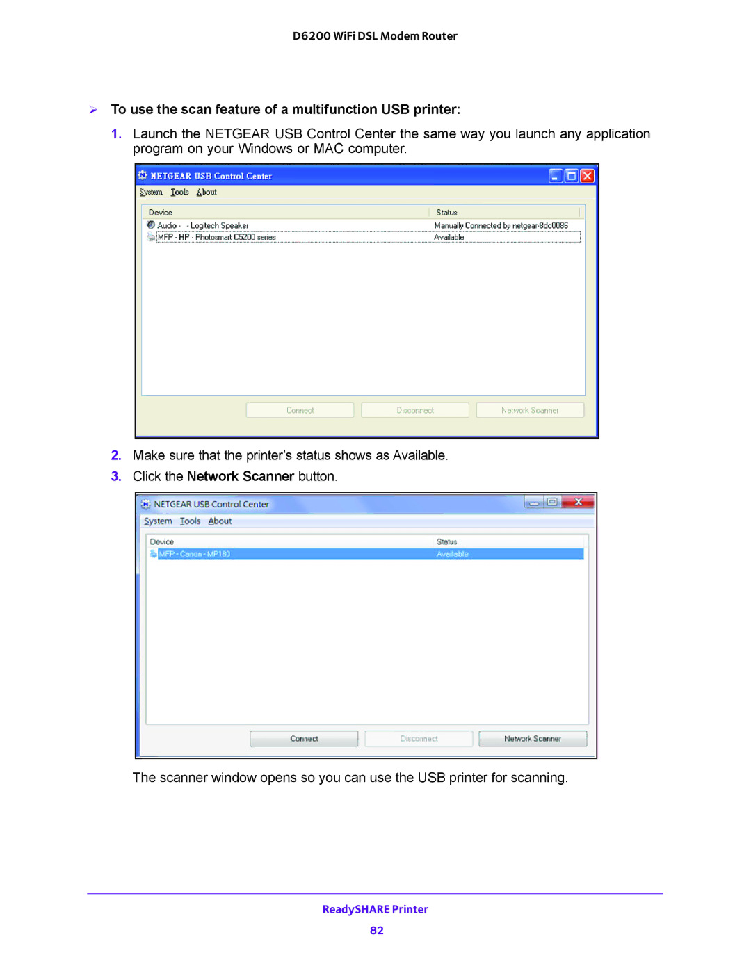 NETGEAR 202-11171-04 user manual  To use the scan feature of a multifunction USB printer 