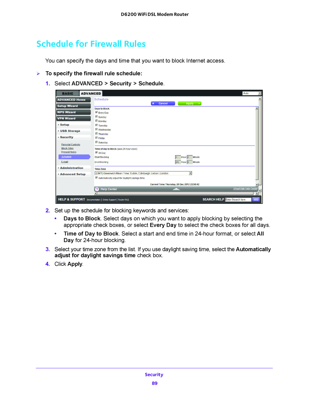 NETGEAR 202-11171-04 user manual Schedule for Firewall Rules 