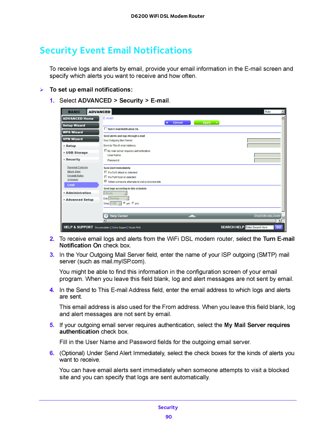 NETGEAR 202-11171-04 user manual Security Event Email Notifications 