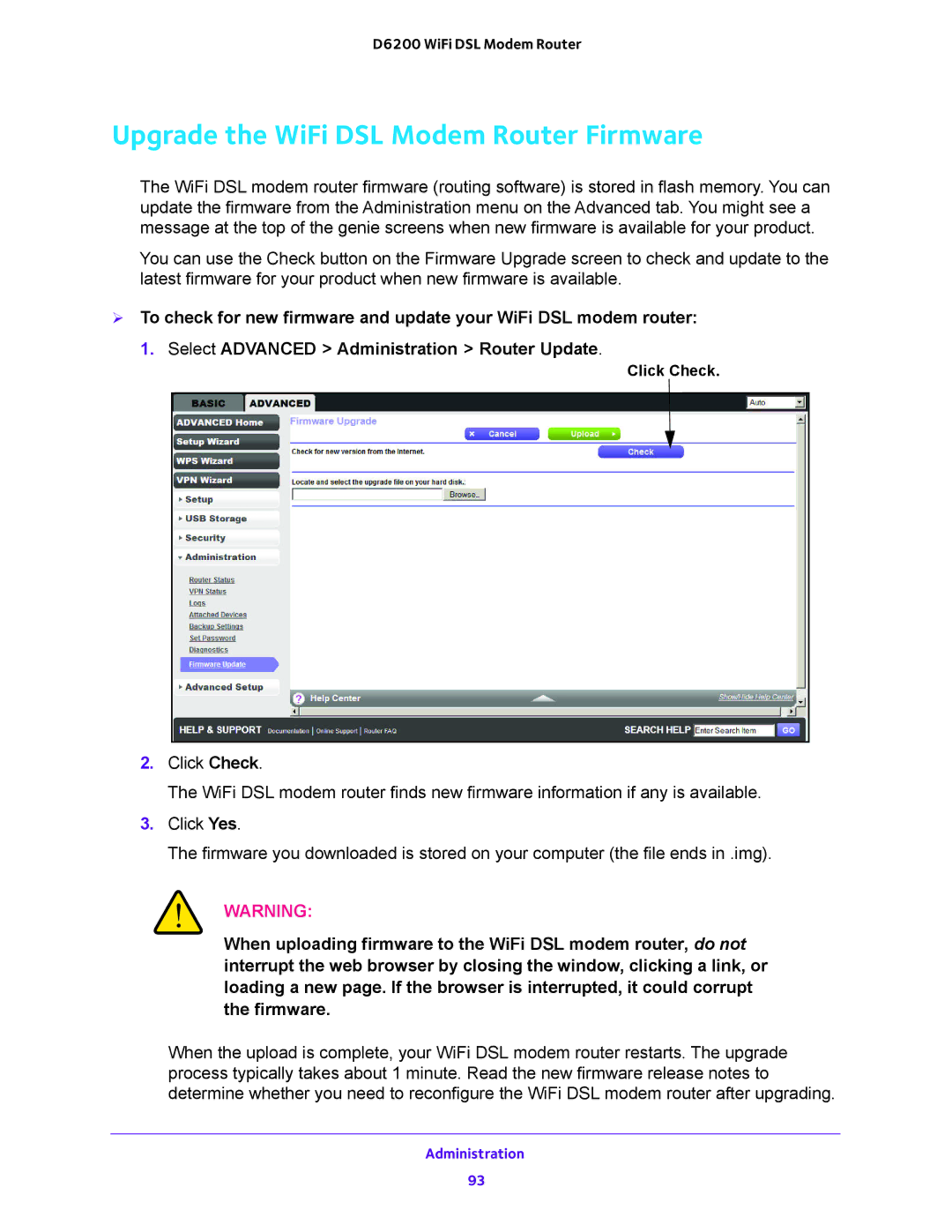 NETGEAR 202-11171-04 user manual Upgrade the WiFi DSL Modem Router Firmware 