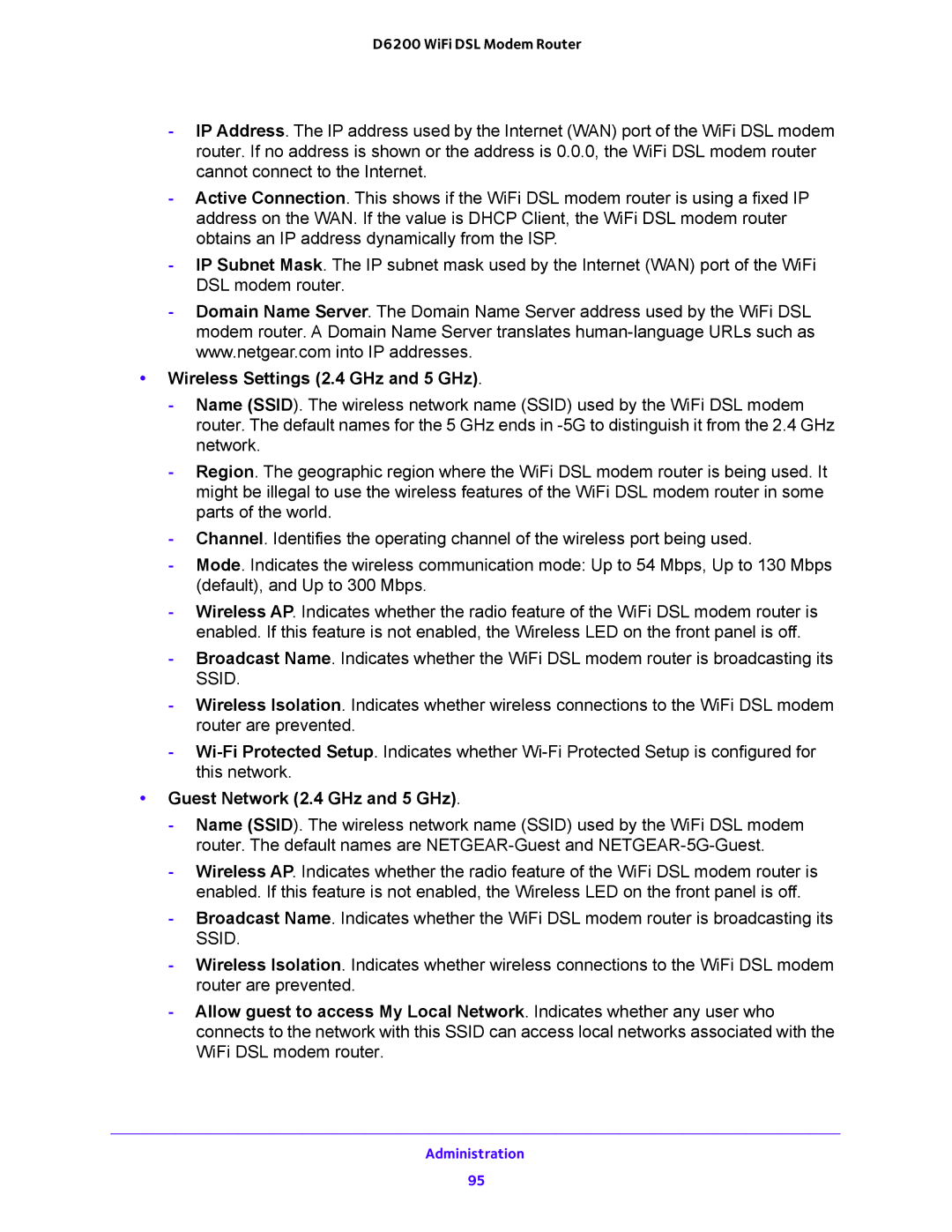 NETGEAR 202-11171-04 user manual Wireless Settings 2.4 GHz and 5 GHz, Guest Network 2.4 GHz and 5 GHz 