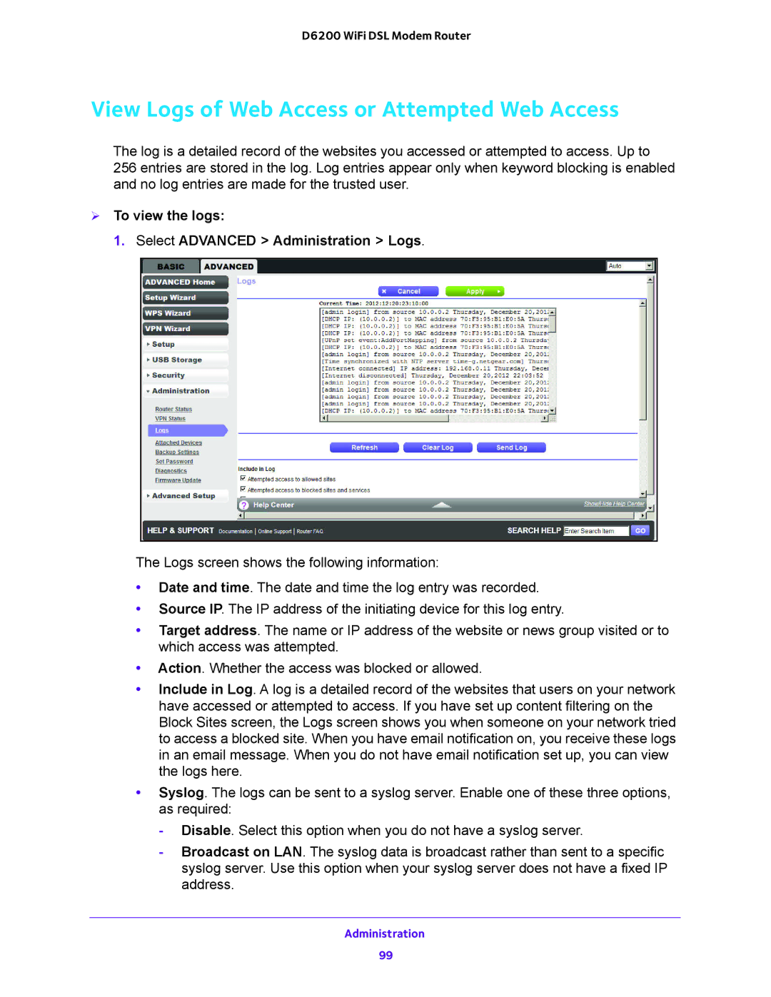 NETGEAR 202-11171-04 user manual View Logs of Web Access or Attempted Web Access 