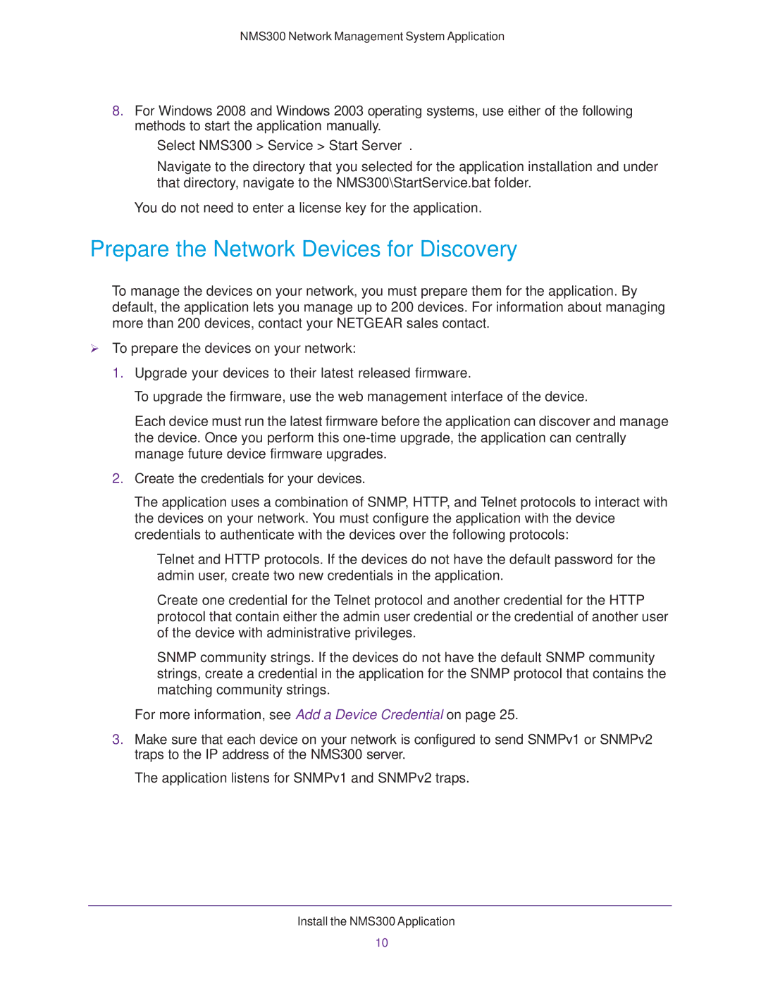 NETGEAR 202-11288-02 quick start Prepare the Network Devices for Discovery, Select NMS300 Service Start Server 