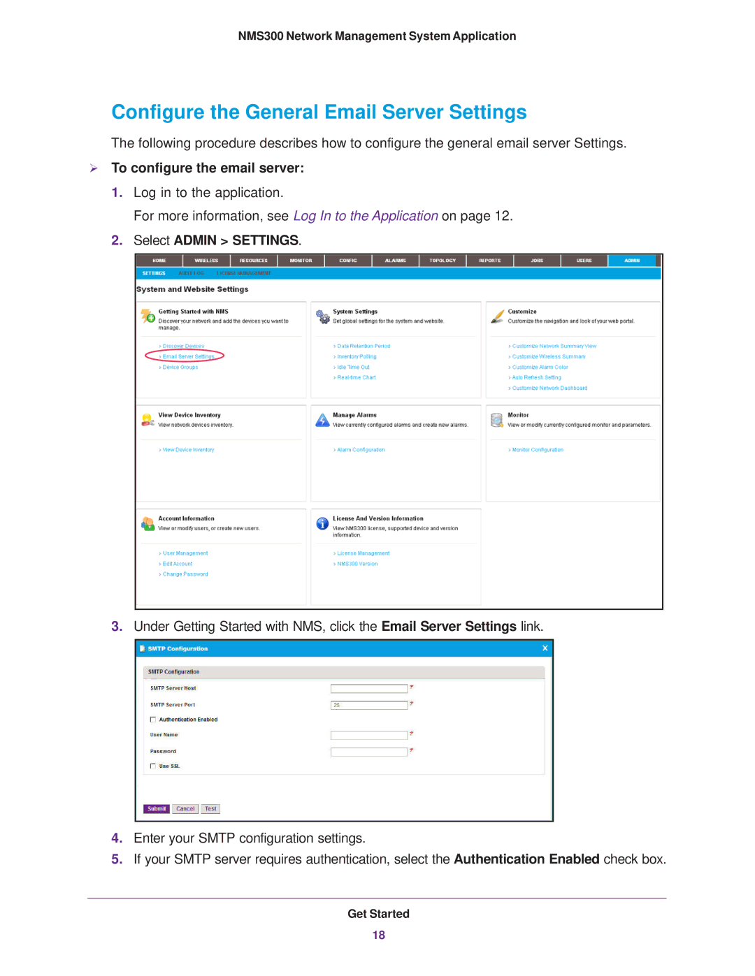NETGEAR 202-11288-02 quick start Configure the General Email Server Settings,  To configure the email server 