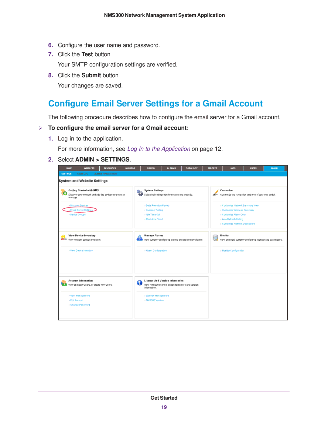 NETGEAR 202-11288-02 quick start Configure Email Server Settings for a Gmail Account 