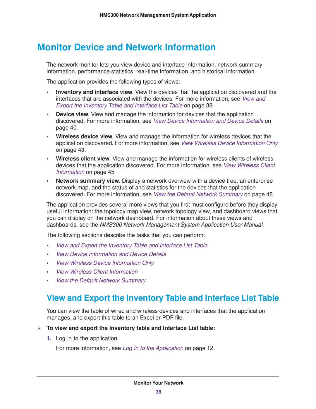 NETGEAR 202-11288-02 Monitor Device and Network Information, View and Export the Inventory Table and Interface List Table 