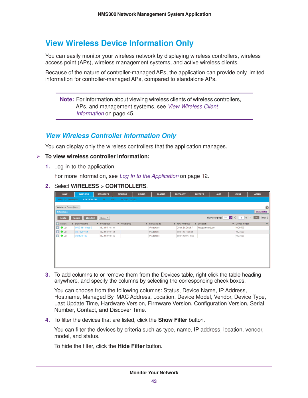 NETGEAR 202-11288-02 quick start View Wireless Device Information Only,  To view wireless controller information 