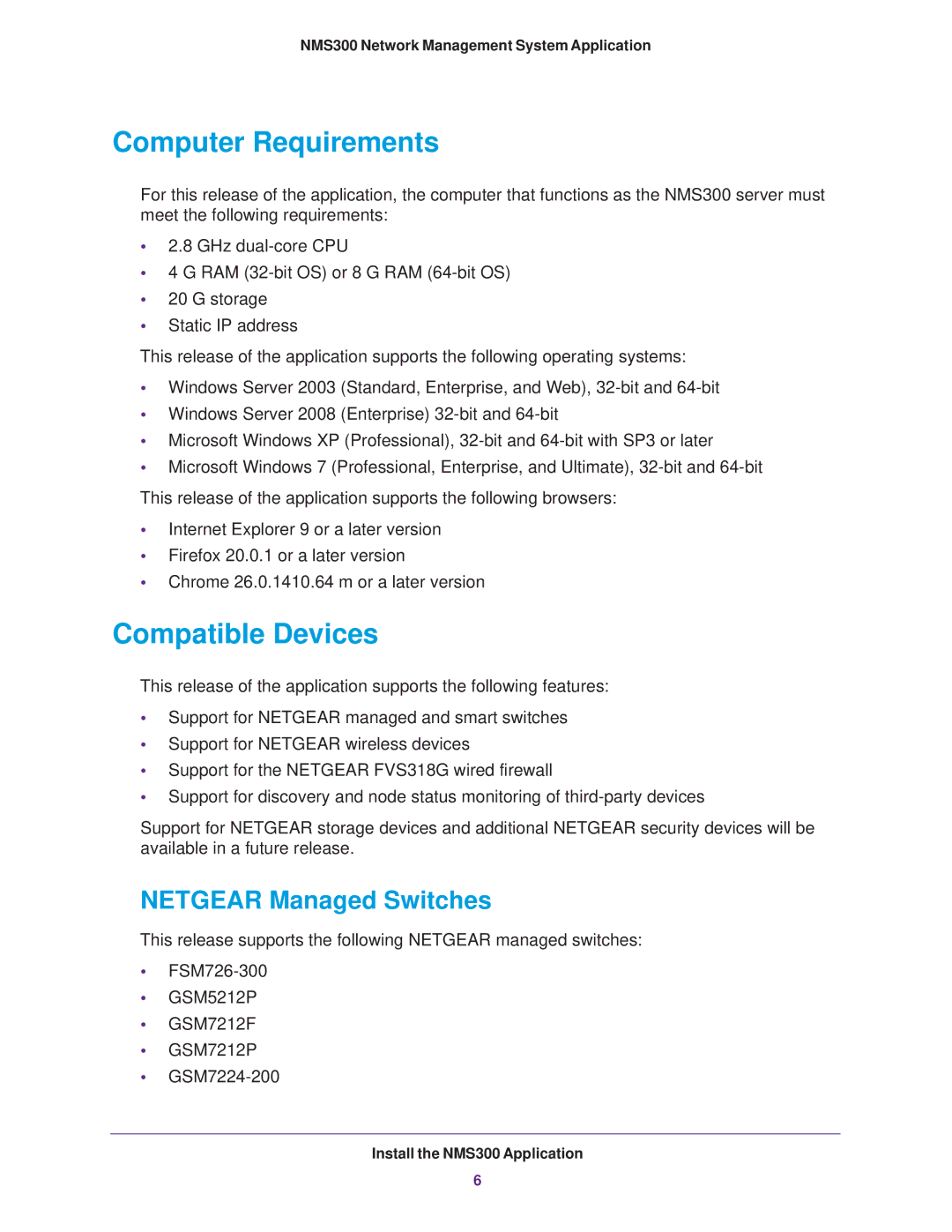 NETGEAR 202-11288-02 quick start Computer Requirements, Compatible Devices, Netgear Managed Switches 