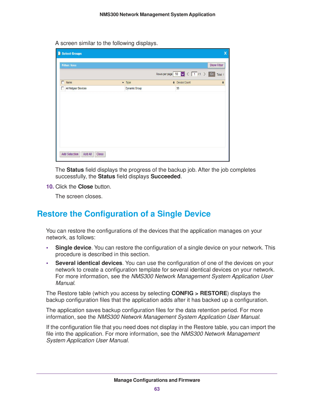 NETGEAR 202-11288-02 quick start Restore the Configuration of a Single Device 