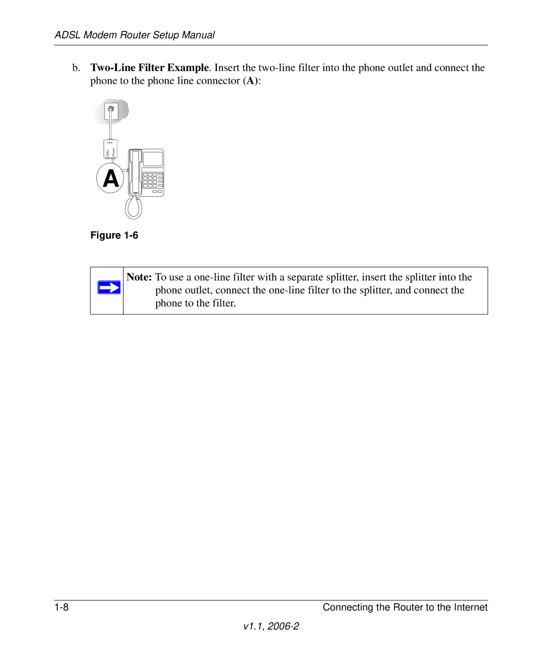 NETGEAR 208-10026-01 manual Phone to the filter 