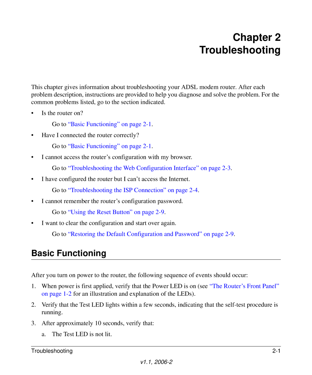 NETGEAR 208-10026-01 manual Chapter Troubleshooting, Basic Functioning 