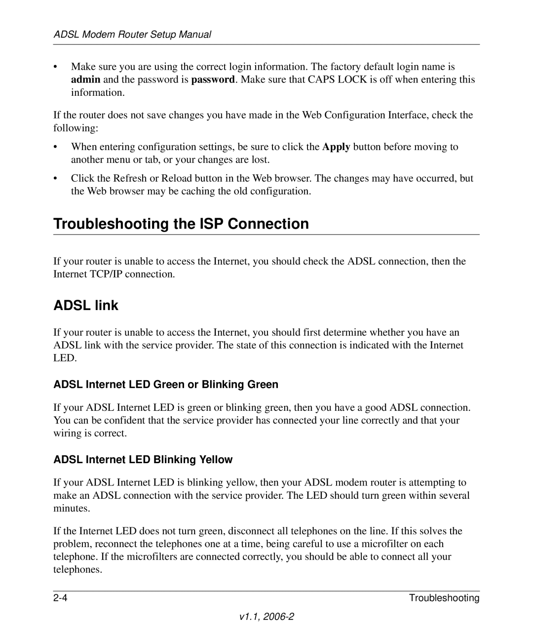 NETGEAR 208-10026-01 manual Troubleshooting the ISP Connection, Adsl link 