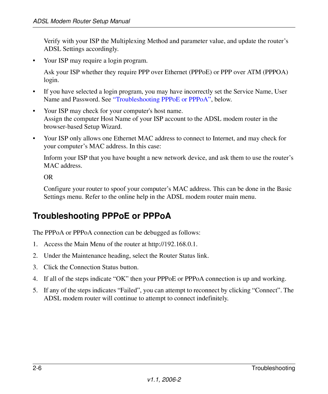 NETGEAR 208-10026-01 manual Troubleshooting PPPoE or PPPoA 