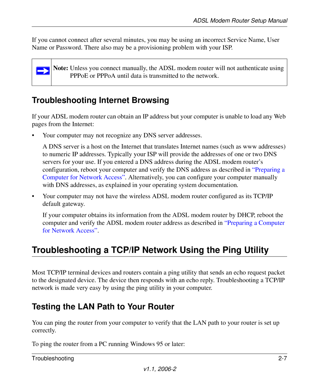 NETGEAR 208-10026-01 manual Troubleshooting a TCP/IP Network Using the Ping Utility, Troubleshooting Internet Browsing 