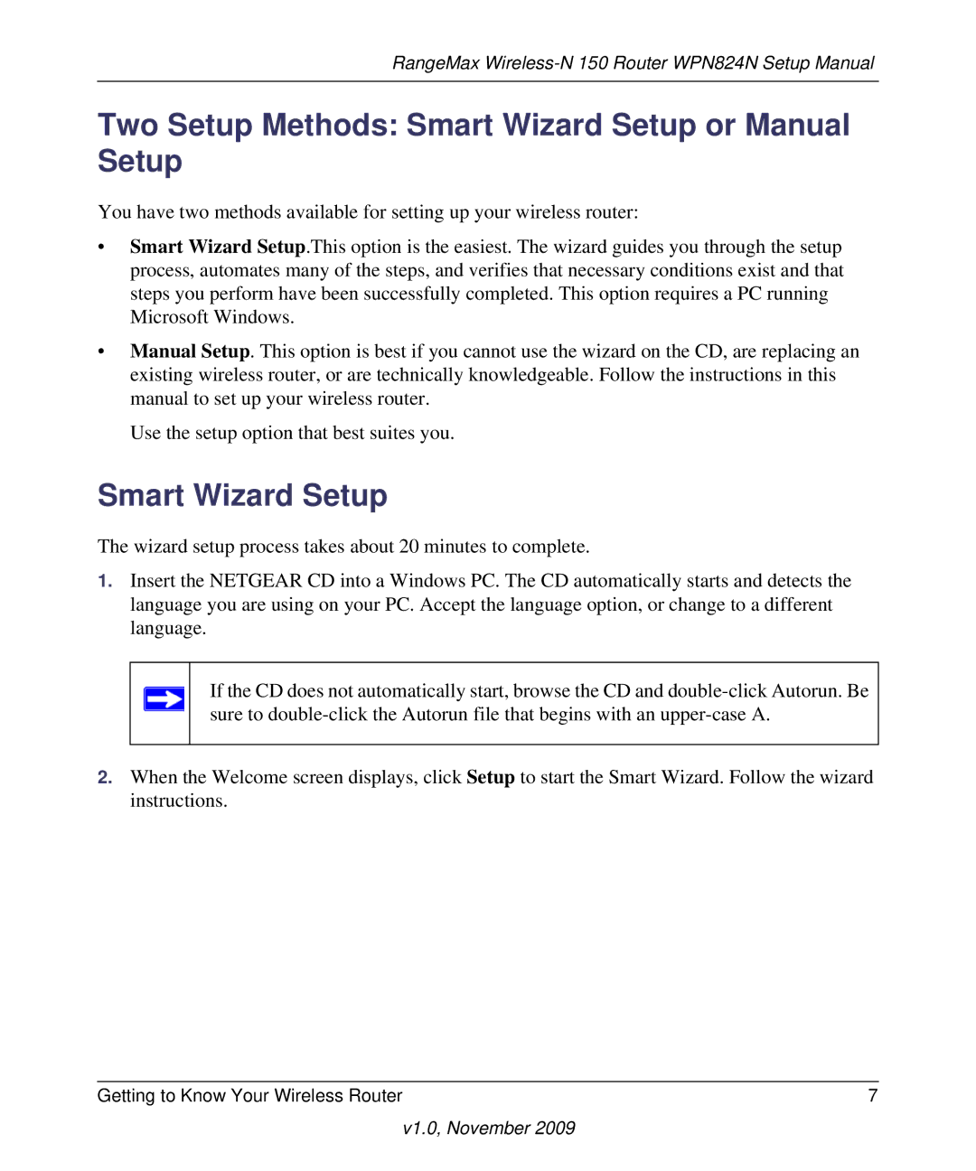 NETGEAR 208-10541-01 manual Two Setup Methods Smart Wizard Setup or Manual Setup 