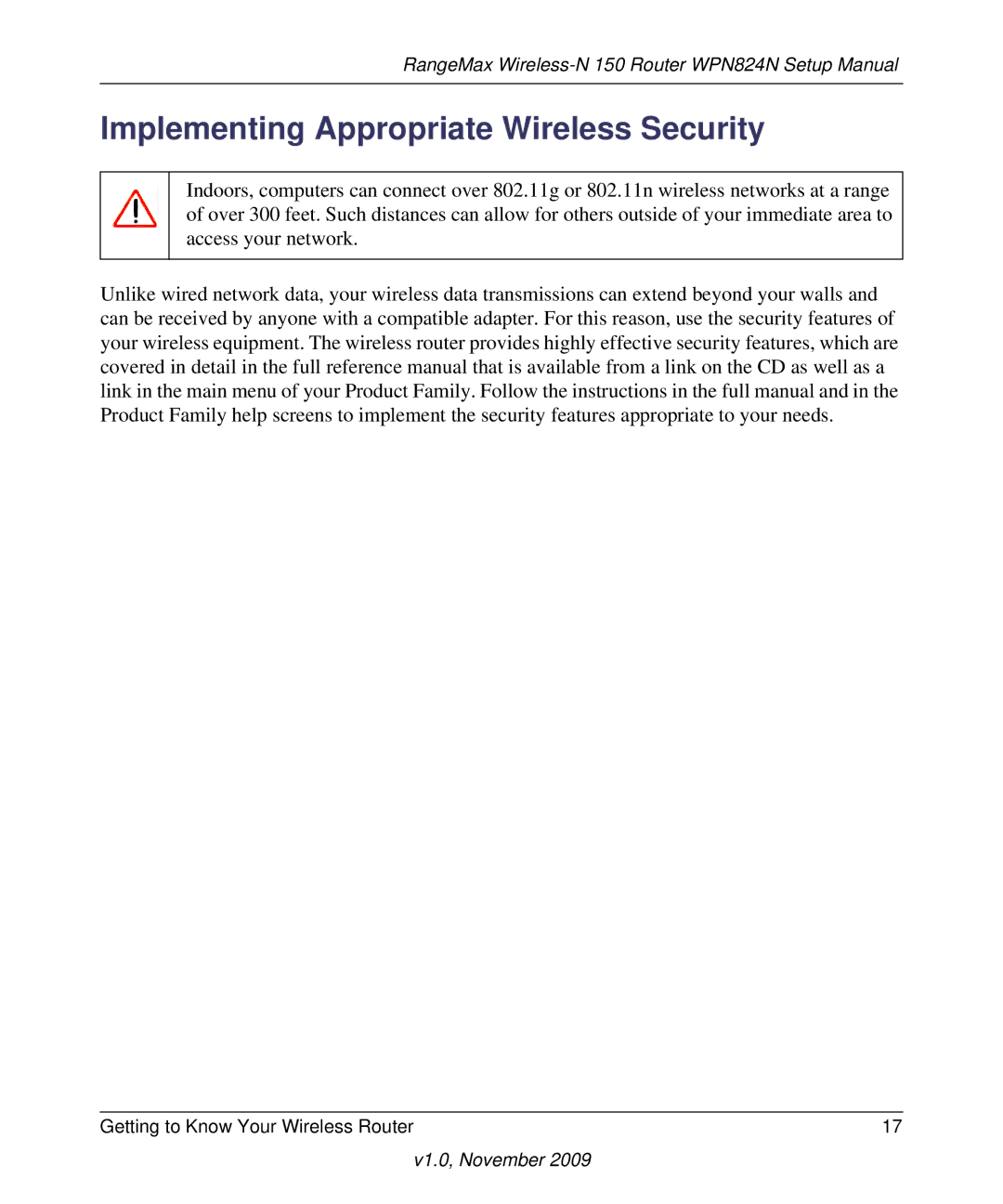 NETGEAR 208-10541-01 manual Implementing Appropriate Wireless Security 