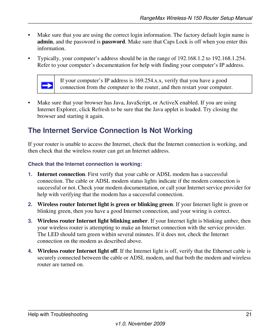 NETGEAR 208-10541-01 manual Internet Service Connection Is Not Working 