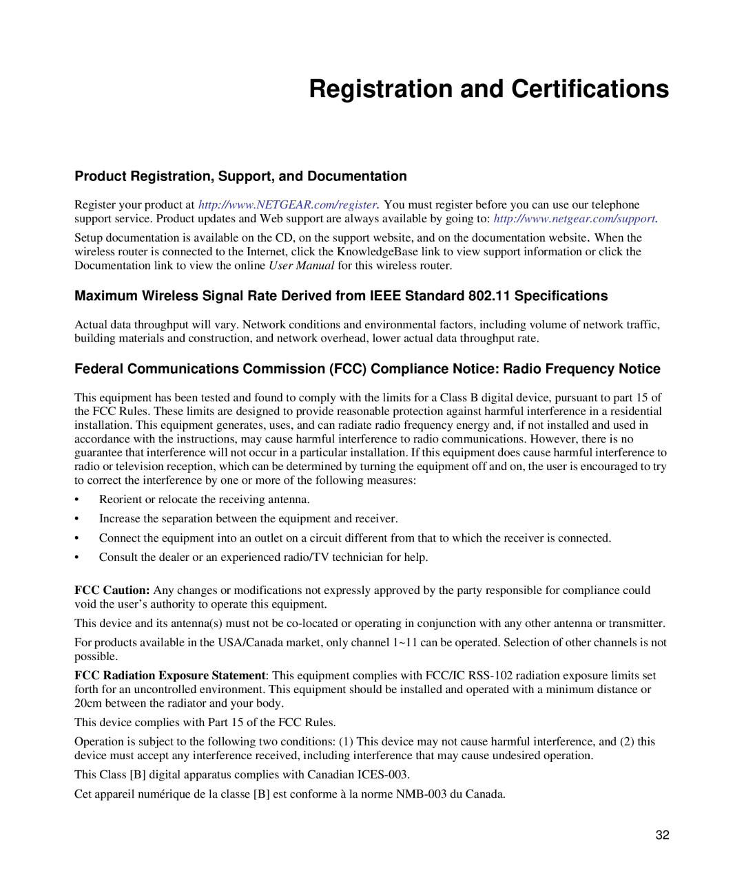 NETGEAR 208-10541-01 manual Registration and Certifications 