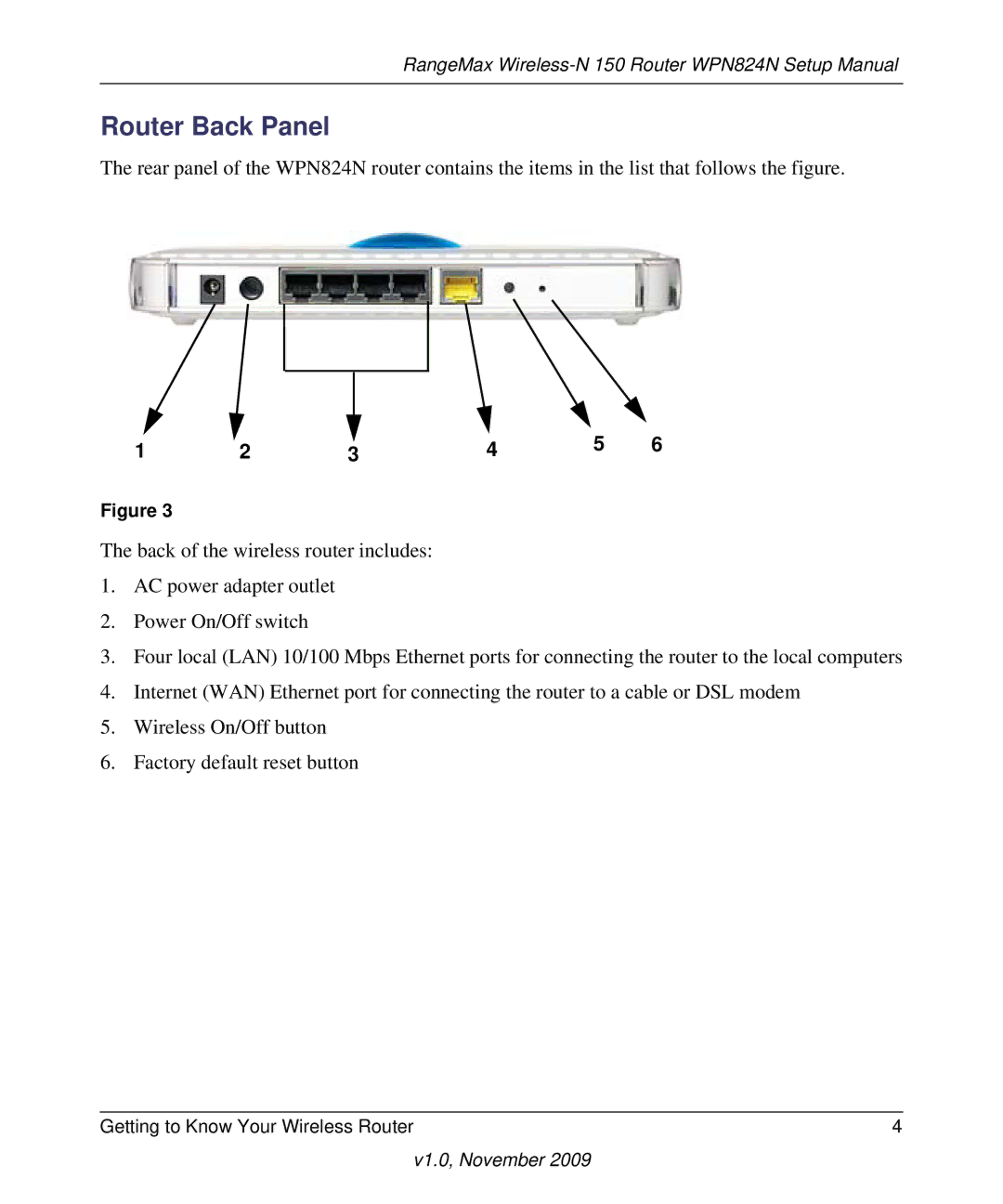 NETGEAR 208-10541-01 manual Router Back Panel 