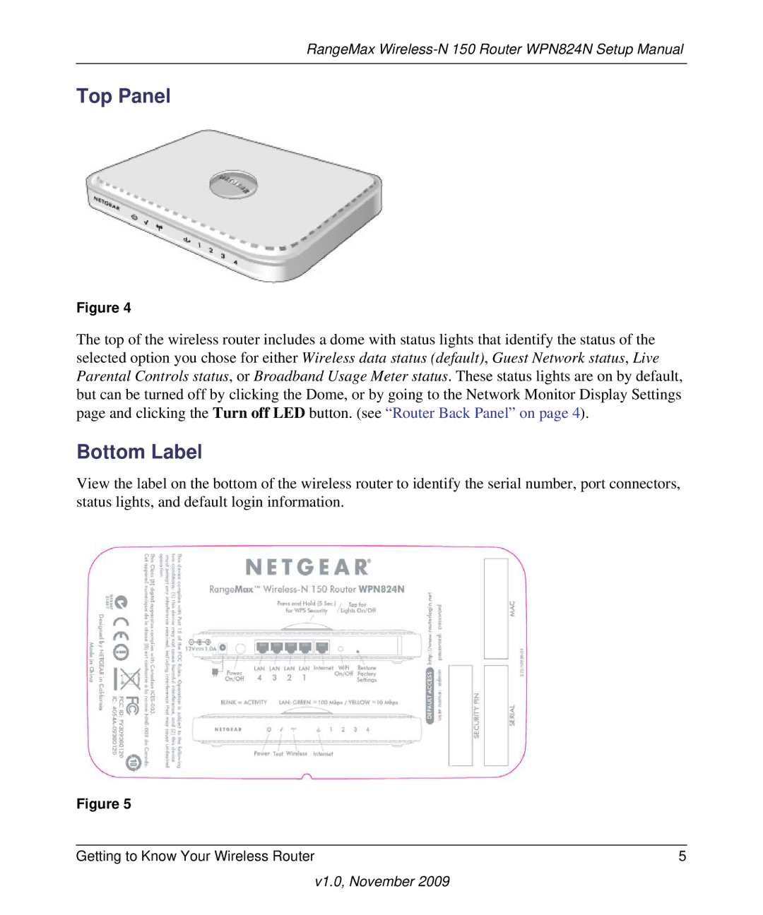 NETGEAR 208-10541-01 manual Top Panel, Bottom Label 