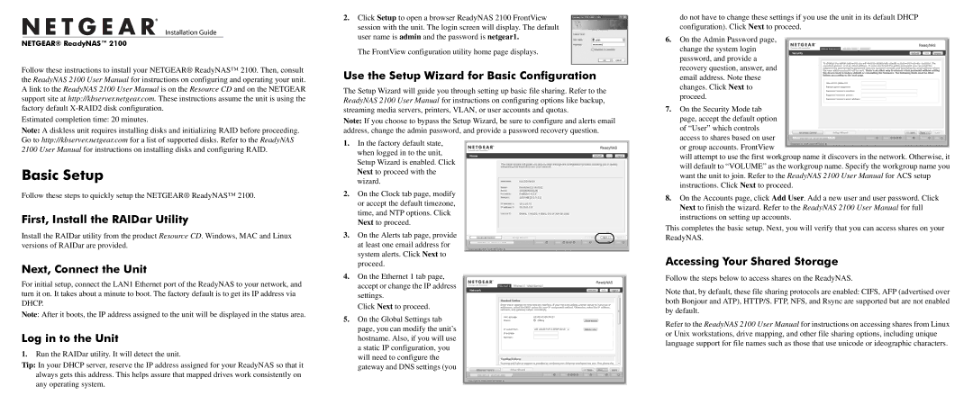 NETGEAR 2100 user manual Basic Setup 