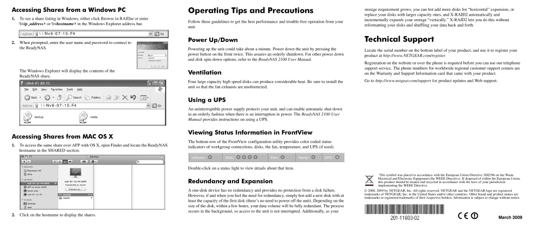 NETGEAR 2100 user manual Operating Tips and Precautions, Technical Support 