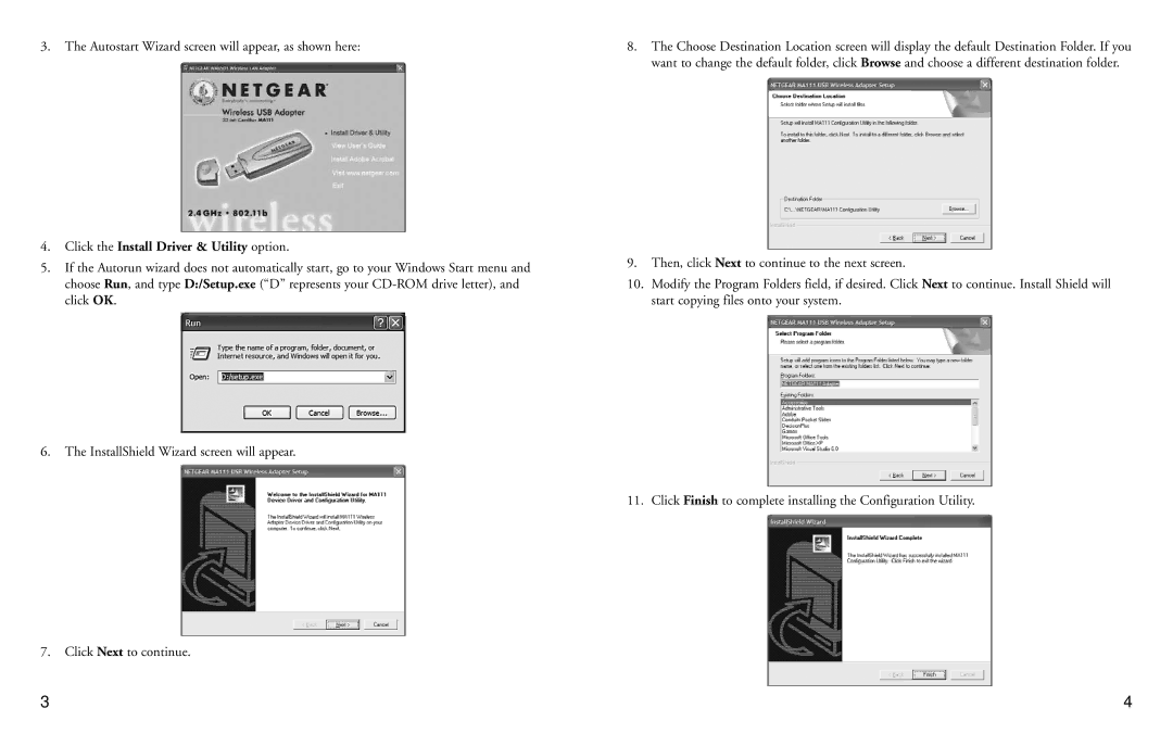 NETGEAR 2.4 GHz MA111 manual Click the Install Driver & Utility option 