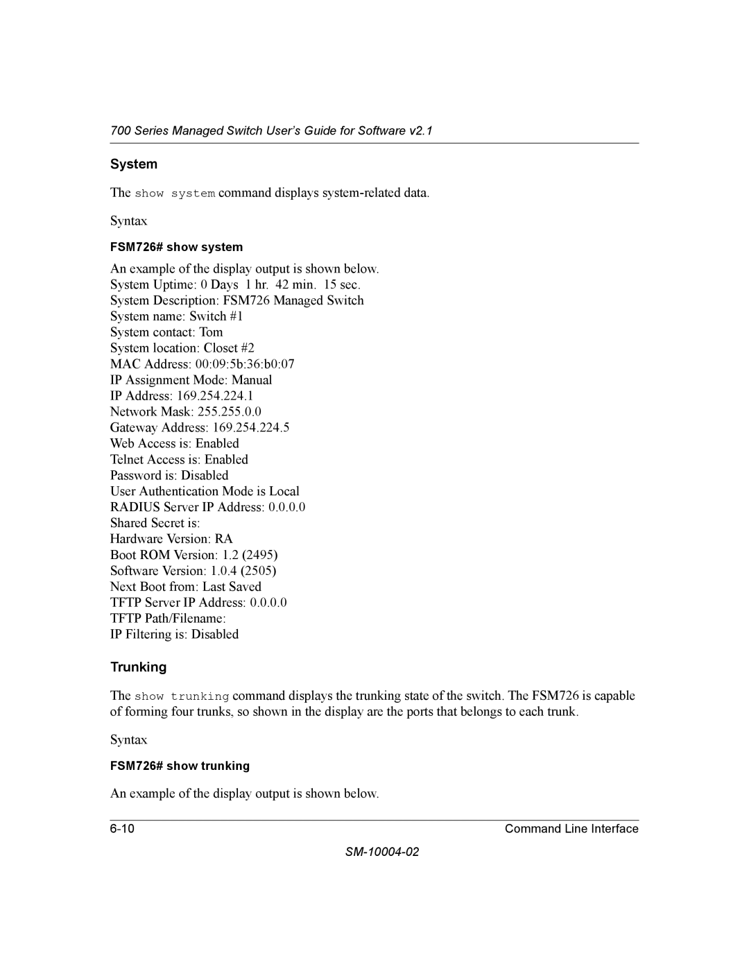 NETGEAR 700 Series manual System, Trunking 