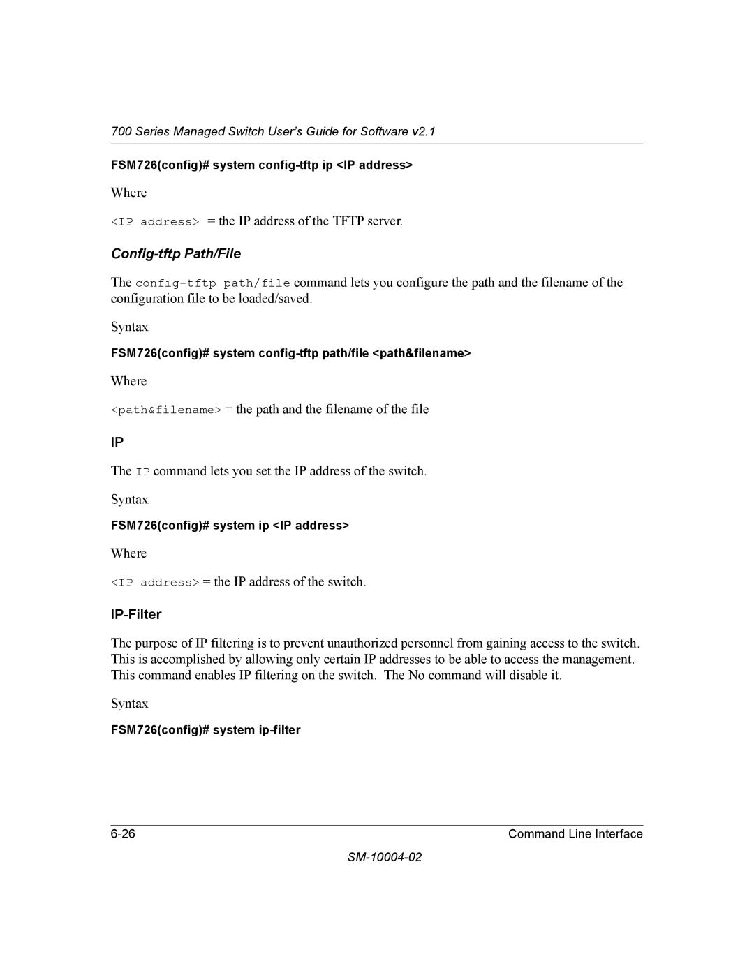 NETGEAR 700 Series manual Config-tftp Path/File, IP-Filter 