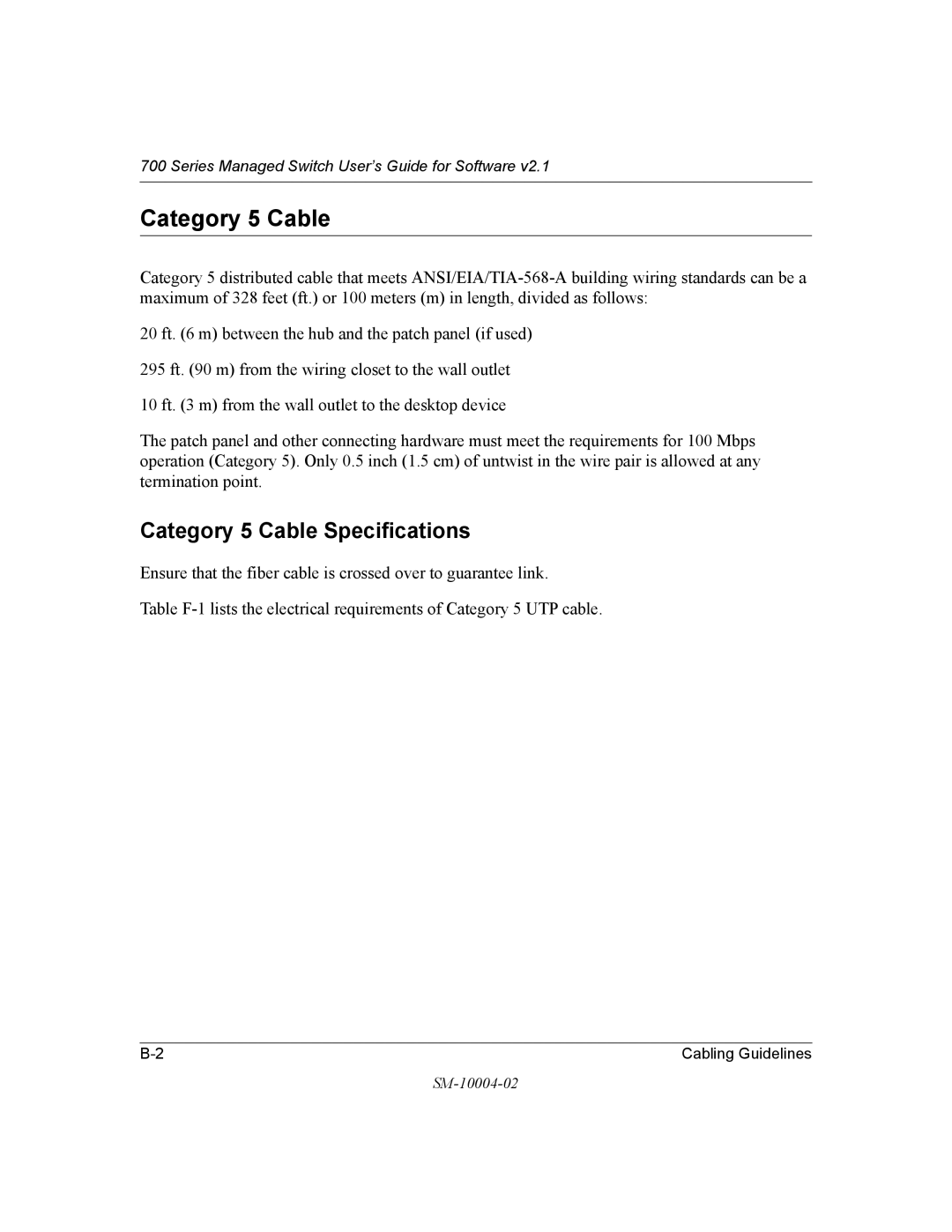 NETGEAR 700 Series manual Category 5 Cable Specifications 