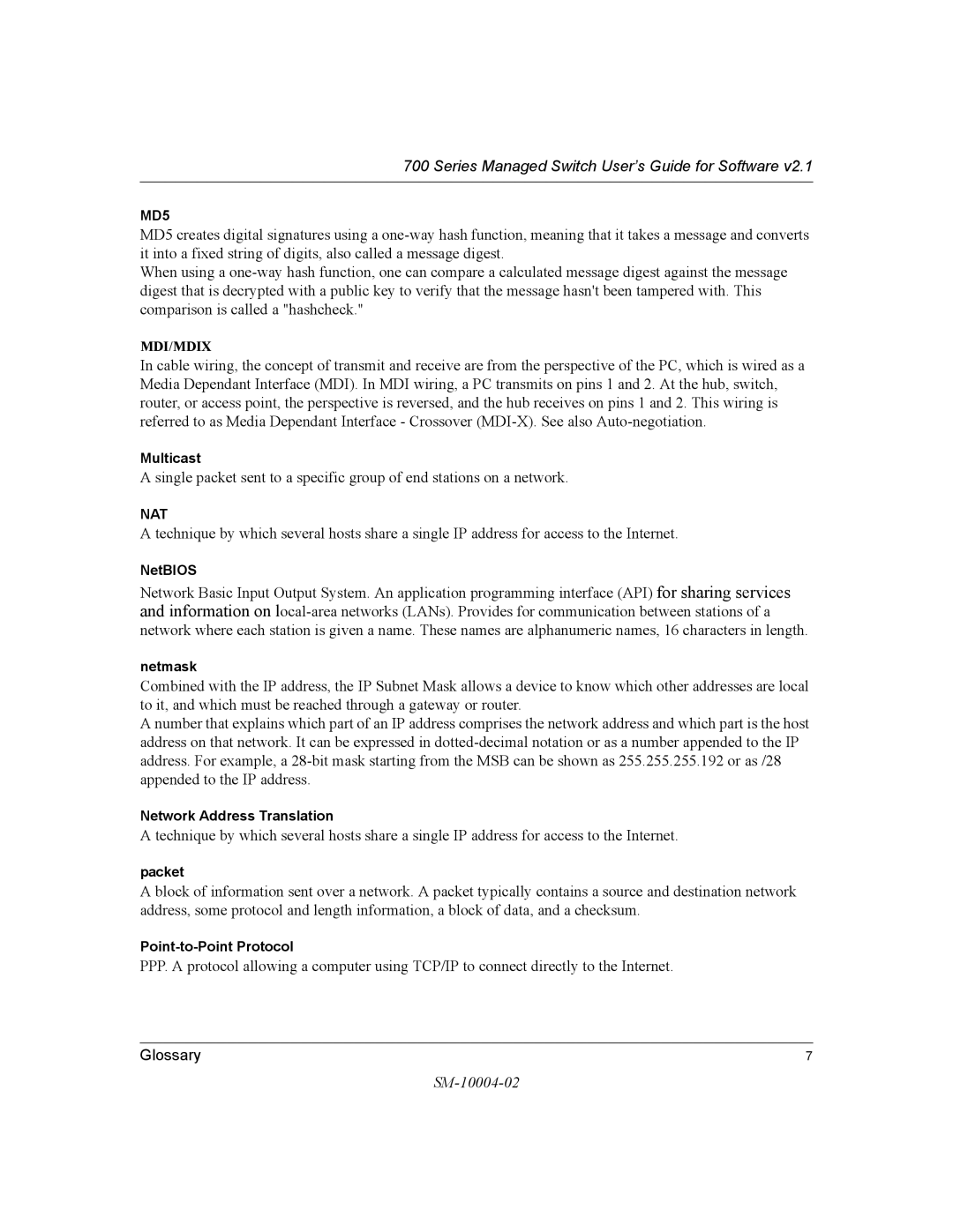 NETGEAR 700 Series manual MD5 