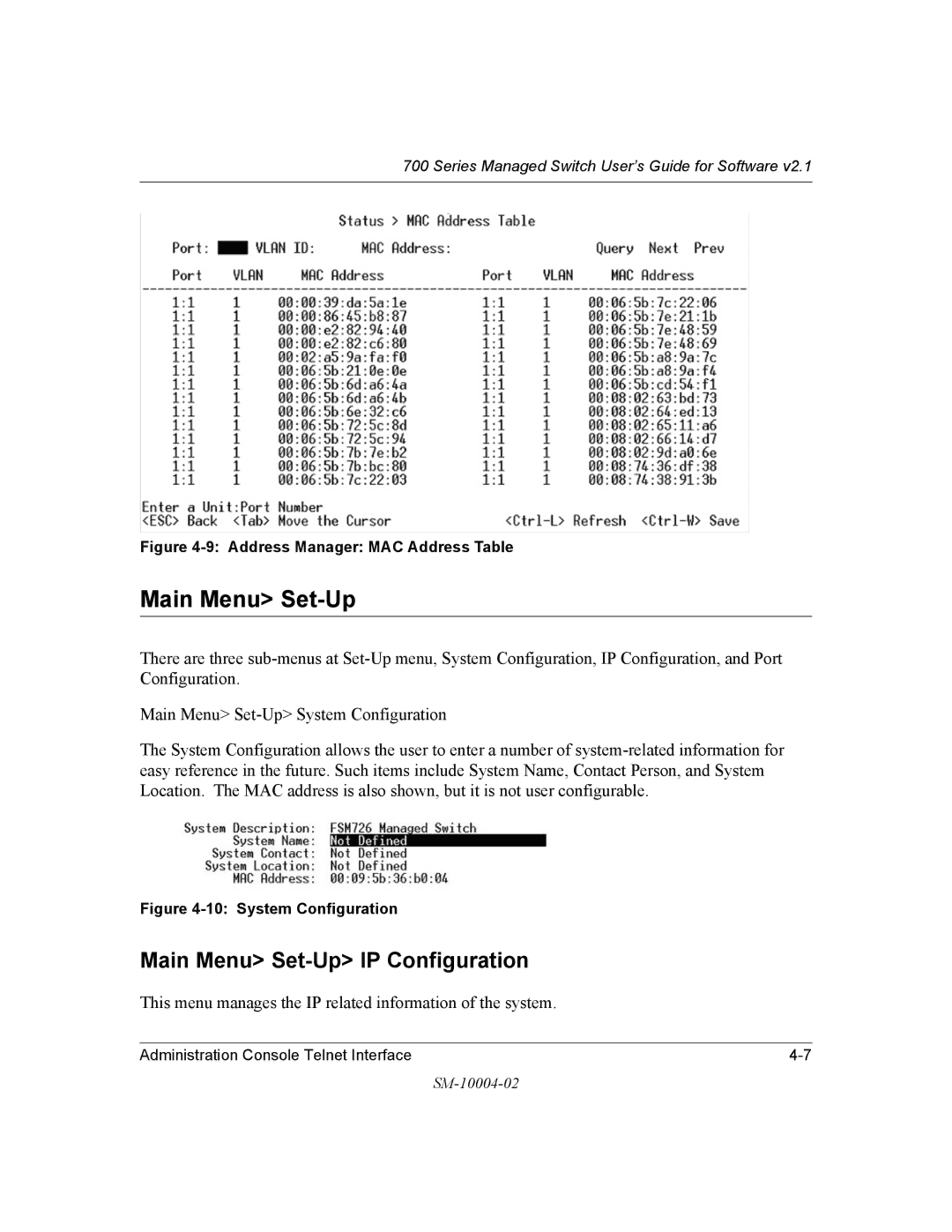 NETGEAR 700 Series manual Main Menu Set-Up IP Configuration 