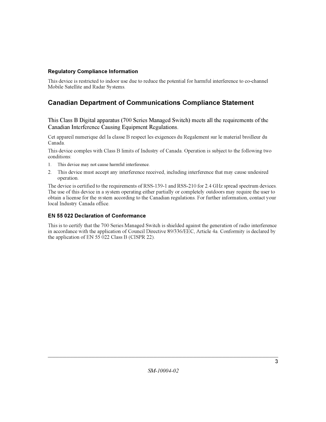 NETGEAR 700 Series manual Canadian Department of Communications Compliance Statement 