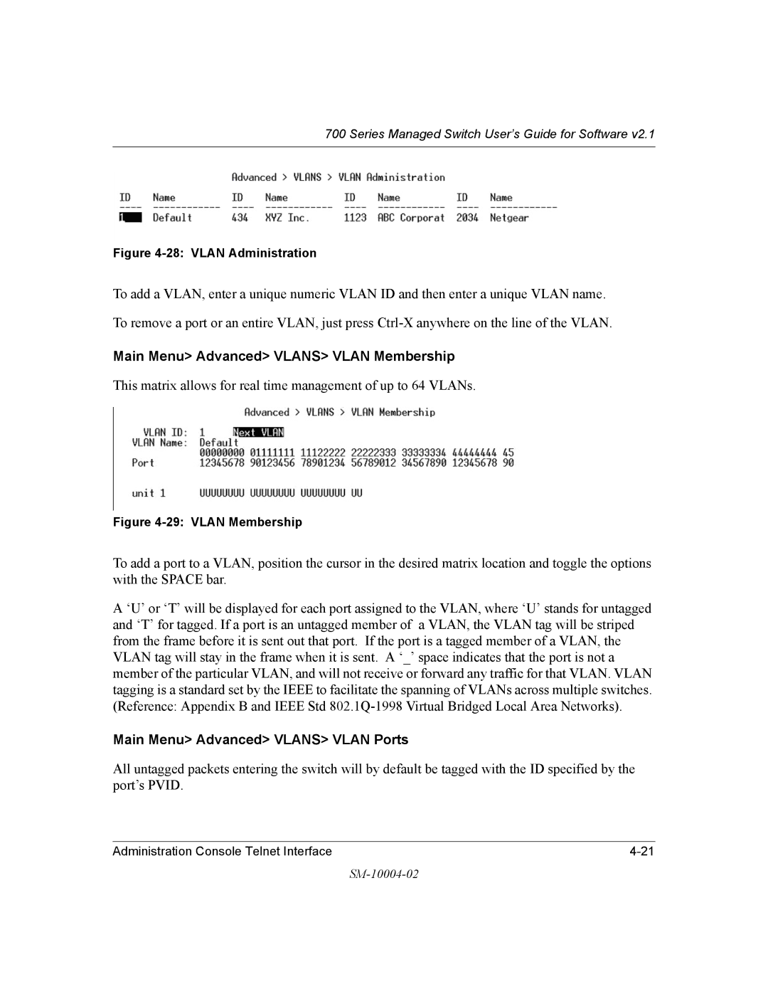 NETGEAR 700 Series manual Main Menu Advanced Vlans Vlan Membership, Main Menu Advanced Vlans Vlan Ports 