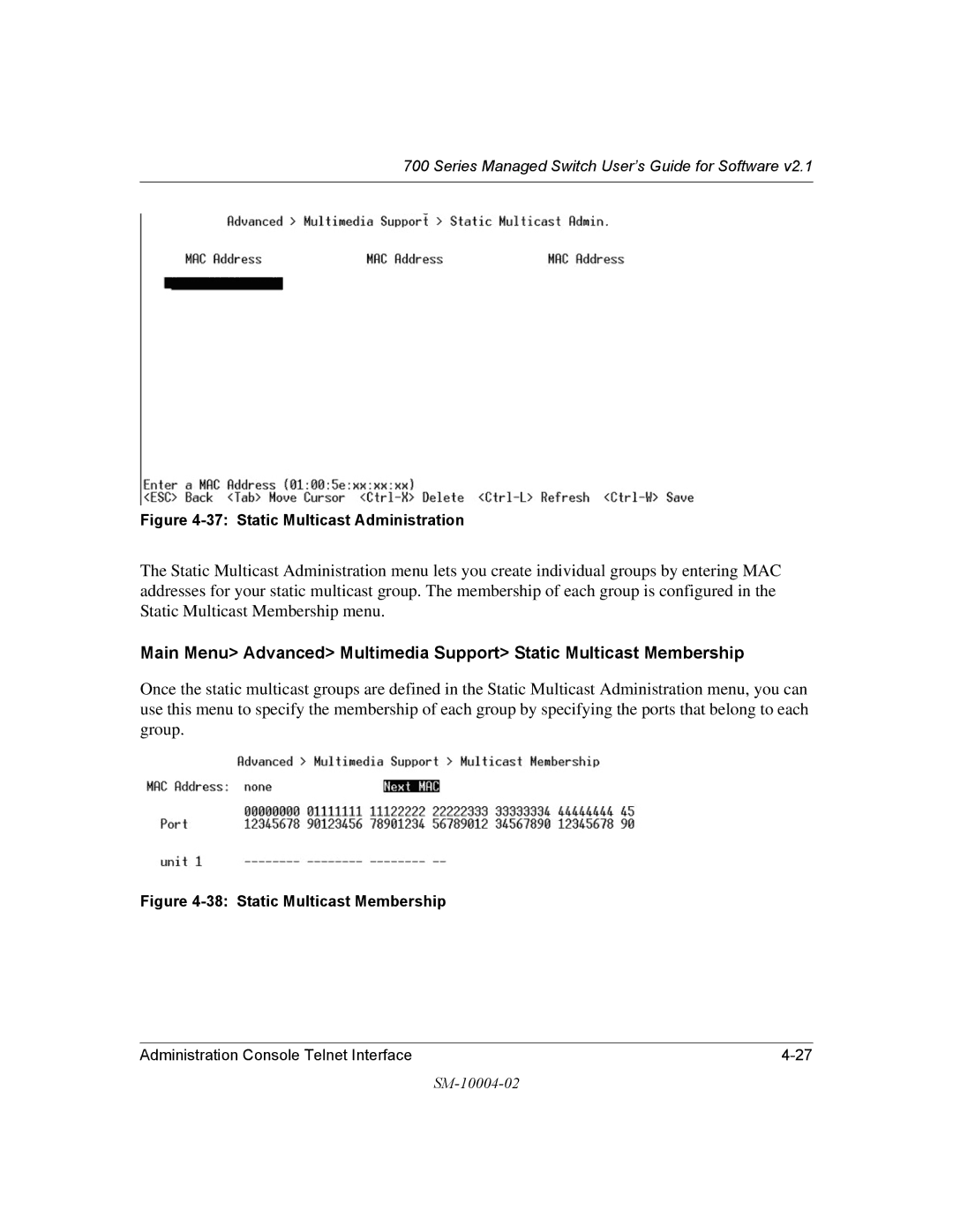 NETGEAR 700 Series manual Static Multicast Administration 