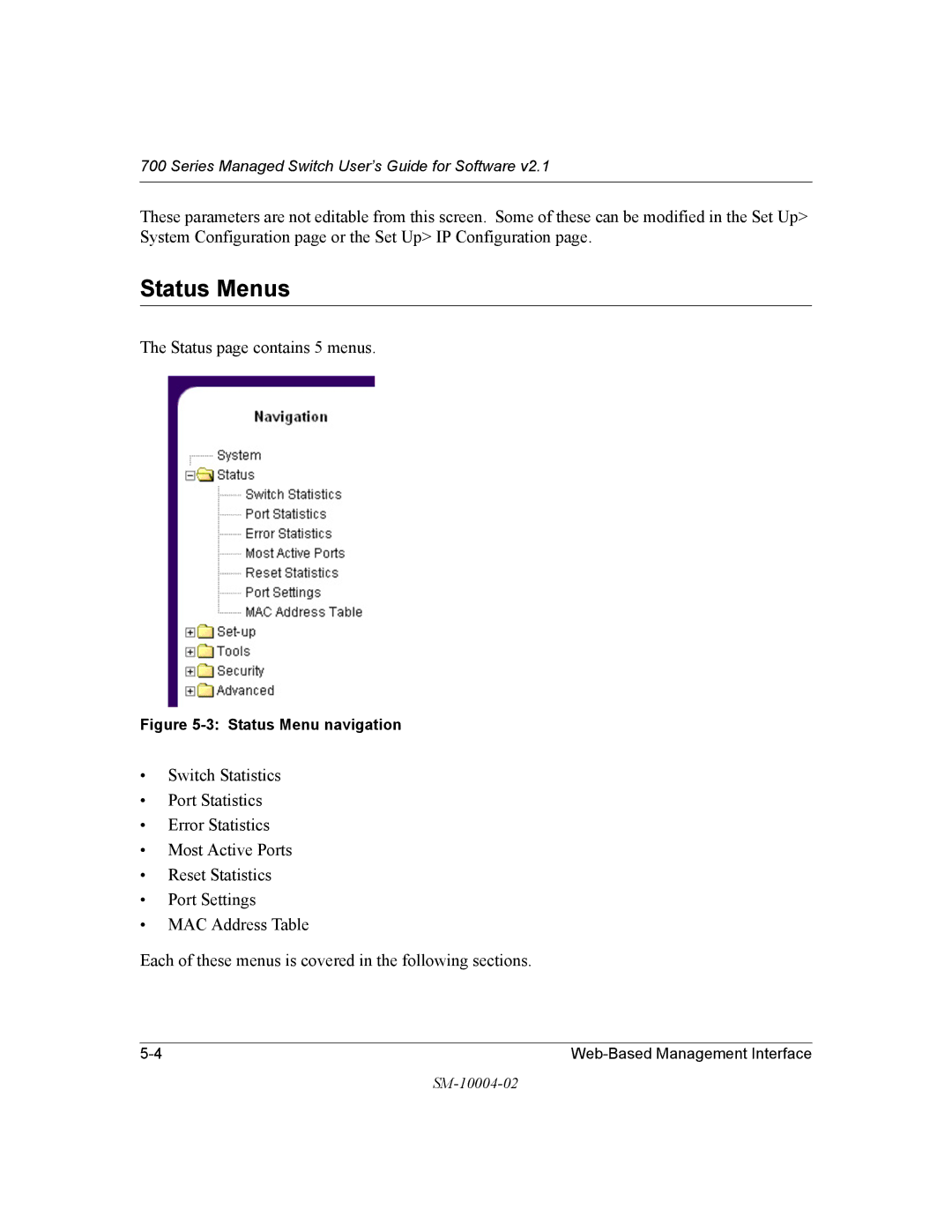 NETGEAR 700 Series manual Status Menus, Status Menu navigation 