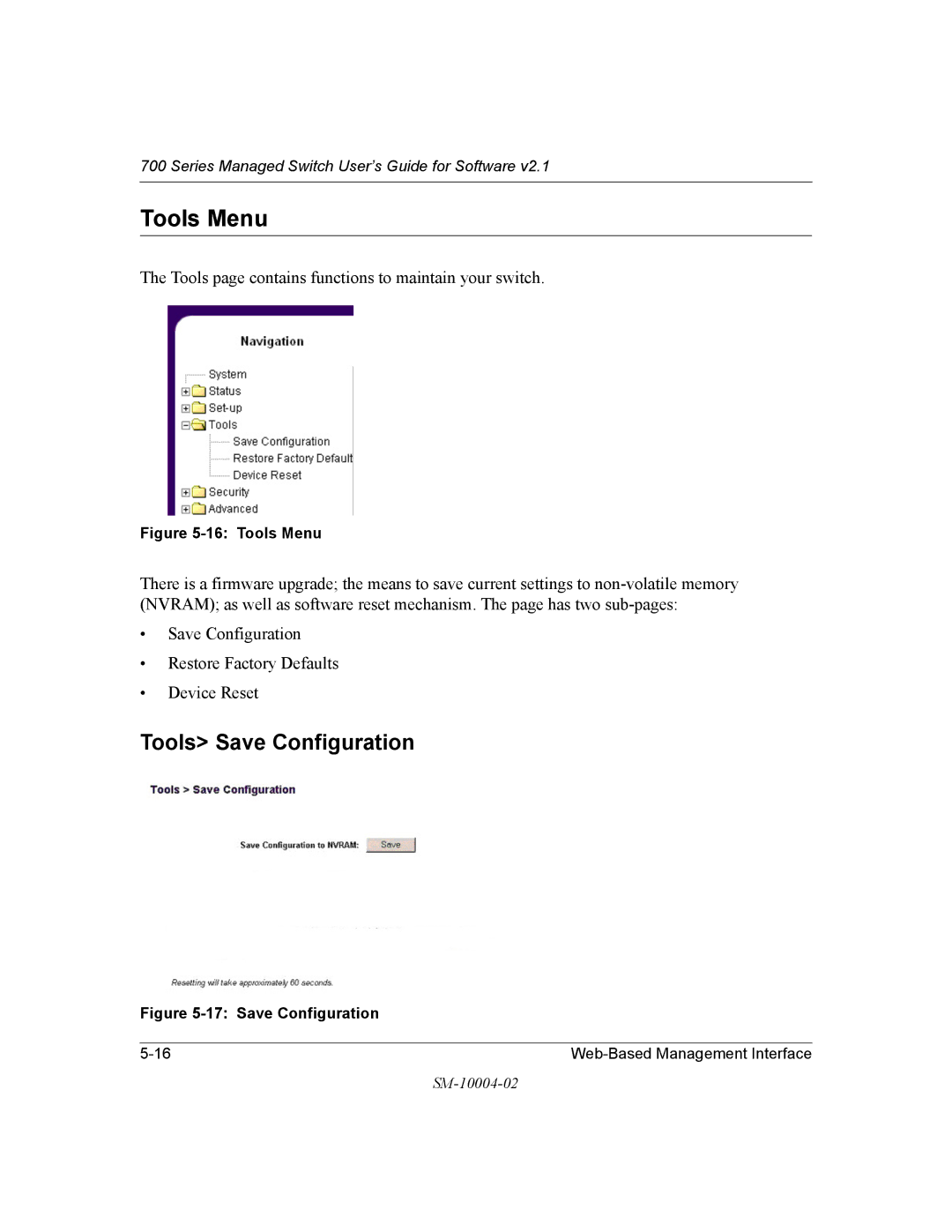 NETGEAR 700 Series manual Tools Menu, Tools Save Configuration 